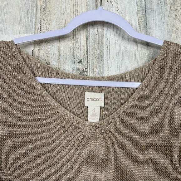 Chico’s Catalina Cold Shoulder Blouse Top Womens Size Medium Gold Knit Glam Chic - Picture 8 of 12